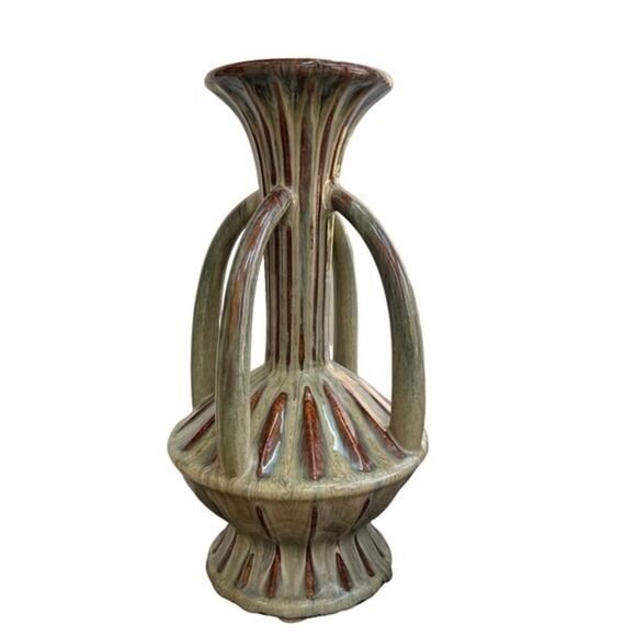 Vintage Large Vase Mid Century Modern Drip Glaze, has a tiny crack in one handle - Picture 2 of 6